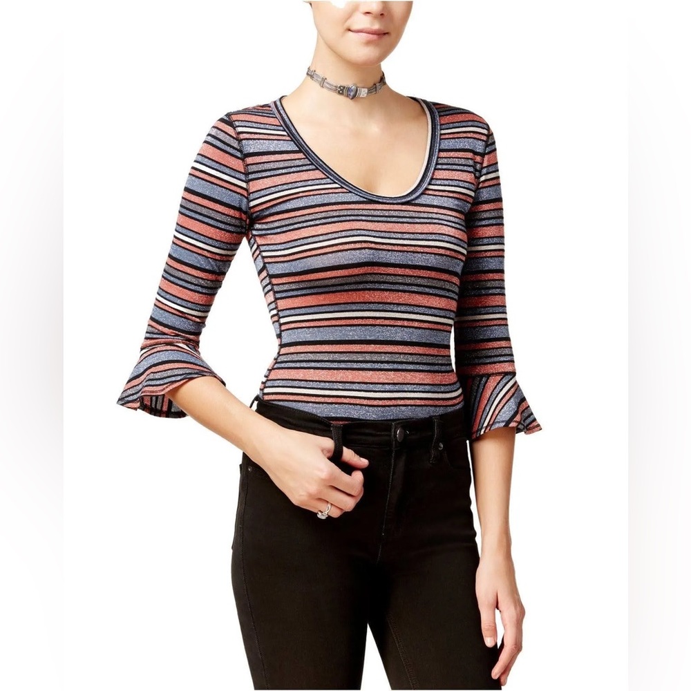 Free People Surprise Party Metallic Stripe Top Women’s Size Small